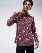 Noose & Monkey Skinny Shirt In All Over Floral Print - Red