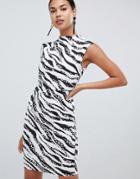Asos Design Mini Pencil Dress With Tuck Detail In Zebra Print-multi