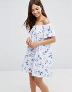 Asos Off Shoulder Mini Sundress In Floral Print - Blue Floral
