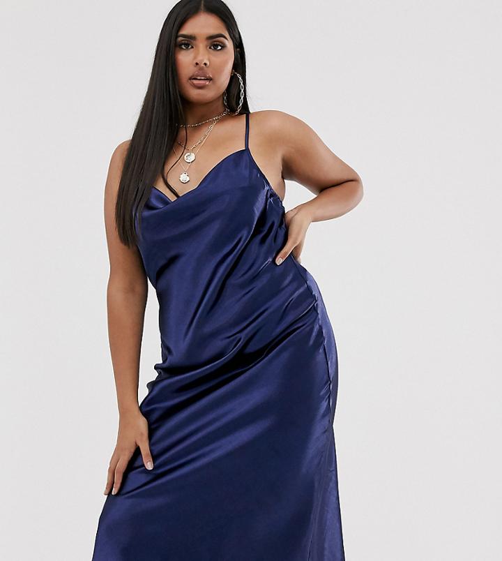 Club L Londonplus Satin Midi Dress In Navy - Navy