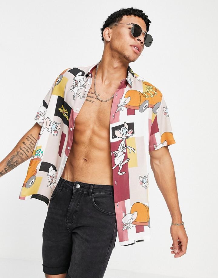 Asos Design Pinky & The Brain Relaxed Shirt With Character Print-multi