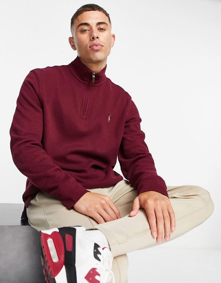 Polo Ralph Lauren Icon Logo Half Zip Sweatshirt In Burgundy-red