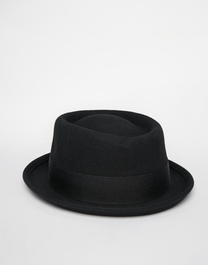 Asos Pork Pie Hat In Black Felt - Black