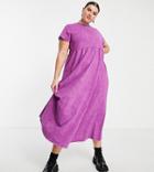 Asos Design Curve Midaxi T-shirt Smock Dress With Tie Back Detail In Washed Purple