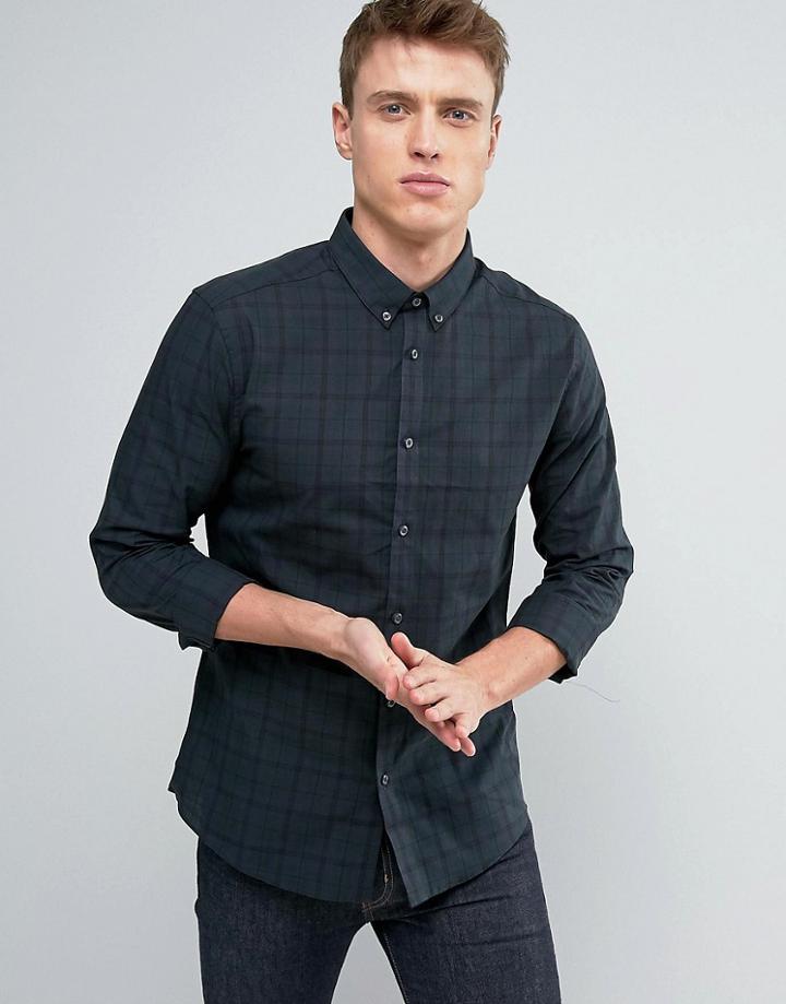 Burton Menswear Slim Smart Check Shirt - Green