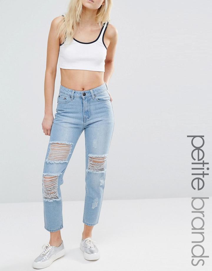 Liquor & Poker Petite Slim Mom Jeans With Rips - Midwash Blue