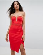 Rare Plunge Midi Bodycon Dress - Red