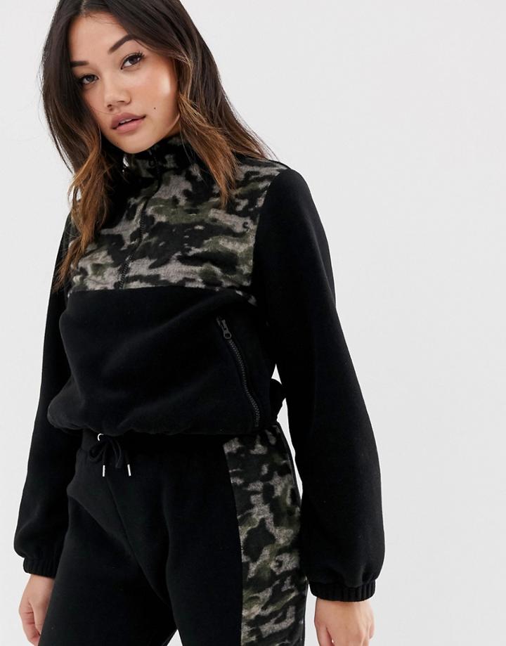 Asos Design Two-piece Fleece With Zip In Camo-green