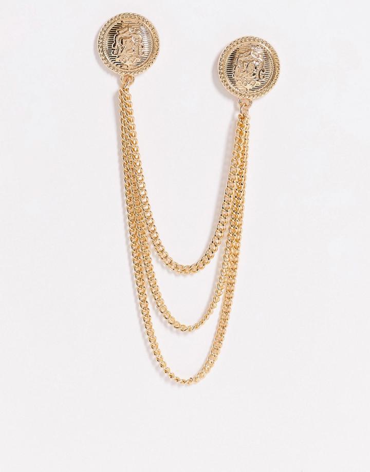 Asos Design Collar Tips With Coin Detail In Gold Tone