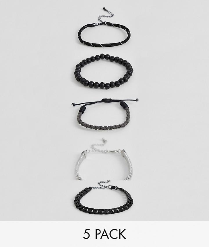 Bershka 5-pack Bracelet Set In Black - Black