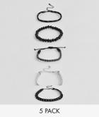 Bershka 5-pack Bracelet Set In Black - Black