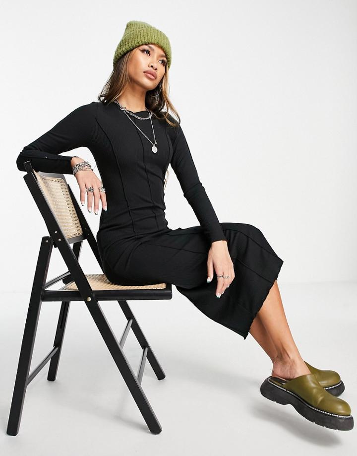 Topshop Premium Exposed Seam Jersey Midi Dress In Black