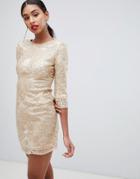 Tfnc Baroque Patterned Sequin Mini Dress In Gold - Gold