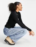 River Island Ruffle High Neck Slim Fit Sweater In Black