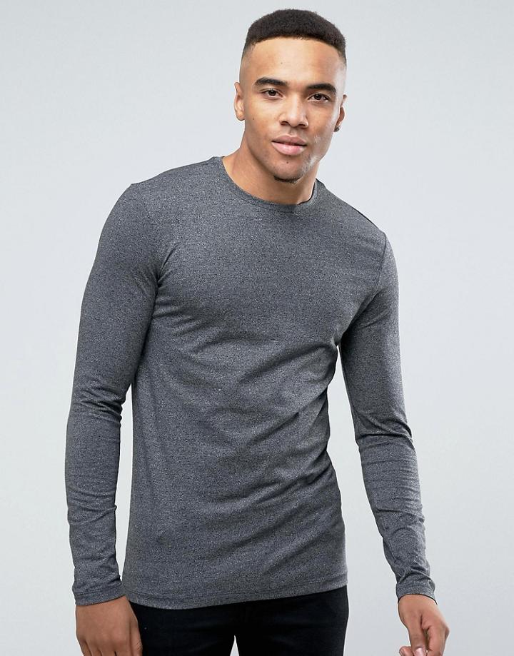 New Look Muscle Fit Long Sleeve Top In Gray - Gray