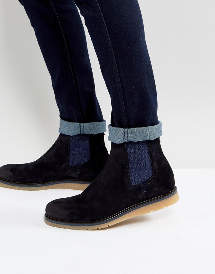 Boss Orange By Hugo Boss Waxed Calf Suede Chelsea Boots Navy - Navy