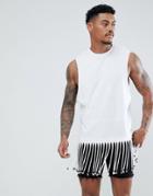Asos Design Festival Super Longline Sleeveless T-shirt With Beaded Hem Fringing In White - White