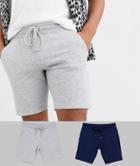 Asos Design Jersey Skinny Shorts 2 Pack Navy And Gray Marl