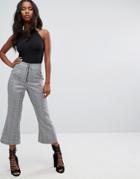 Prettylittlething Tailored Ring Pull Cropped Pants - Gray