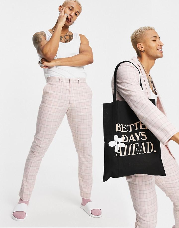 Asos Design Super Skinny Soft Tailored Suit Pants In Pink Tartan