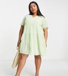 Missguided Plus Tiered Smock Mini Dress In Light Green