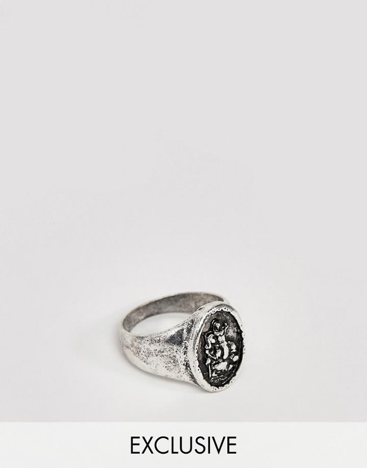 Reclaimed Vintage St Christopher Ring In Burnished Silver - Silver