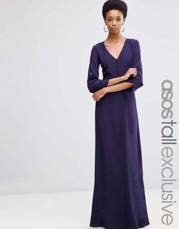 Asos Tall Maxi Dress With Button Front - Navy
