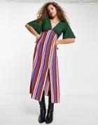 Topshop Mix And Match Stripe Angel Sleeve Dress In Multi