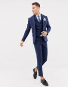 Asos Design Wedding Slim Suit Jacket In 100% Wool Harris Tweed In Navy Twill - Navy