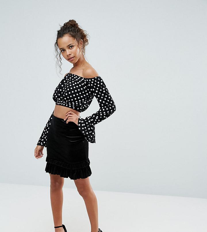 Boohoo Petite Velvet Ruffle Trim Mini Skirt - Black
