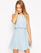 Asos Embellished Crop Top Skater Dress - Light Blue