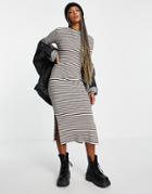 Topshop High Neck Ribbed Jersey Midi Dress In Stripe-multi