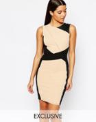 Lipsy Pencil Dress With Color Block Panels - Tan