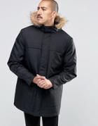 Troy Parka Jacket With Faux Fur Hood - Black