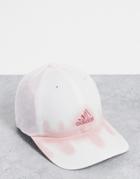 Adidas Training Washed Dye Cap In White And Pink