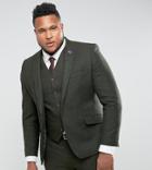 Gianni Feraud Plus Slim Fit Green Donnegal Wool Blend Suit Jacket - Green