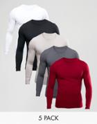 Asos 5 Pack Muscle Crew Long Sleeve T-shirt Save - Multi