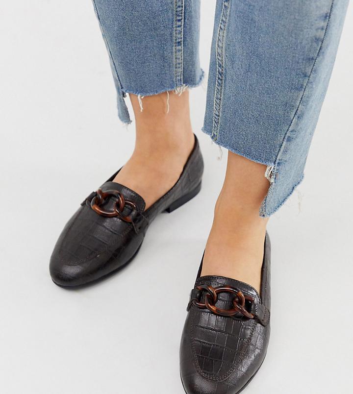 Asos Design Wide Fit Verse Chain Detail Loafer In Chocolate - Brown