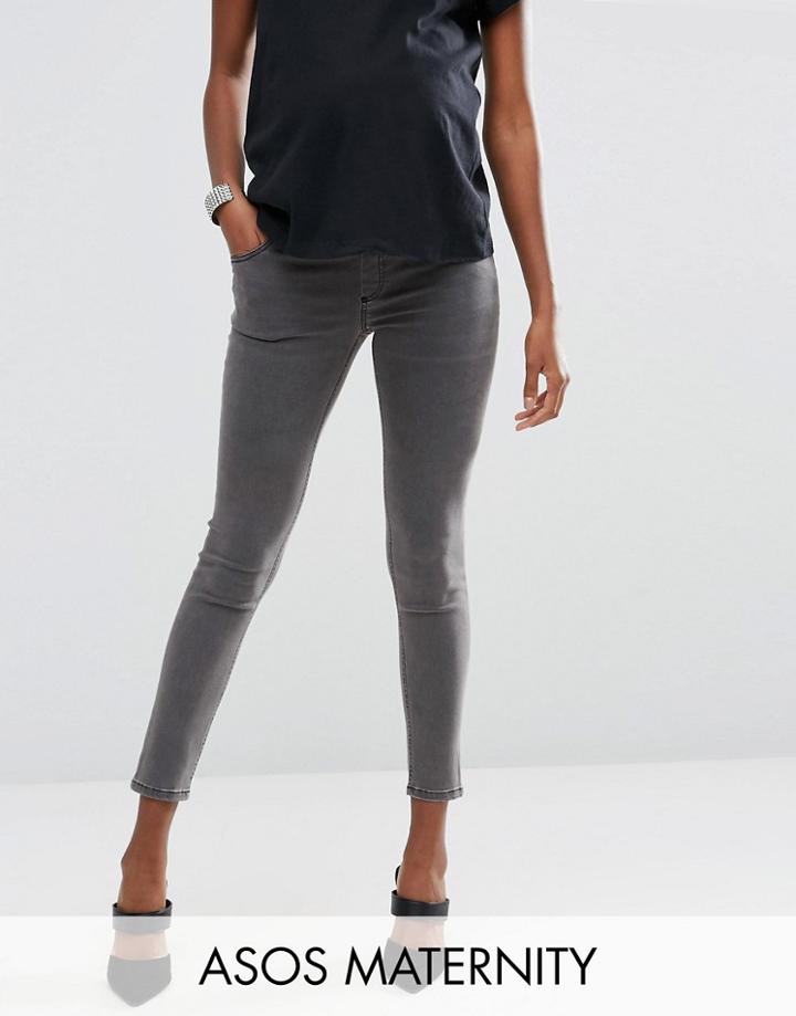 Asos Maternity Ridley Skinny Jeans In Slated Gray With Under The Bump Waistband - Gray