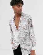 Asos Design Regular Map Print Shirt - White
