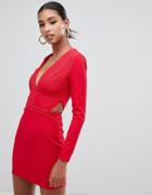 In The Style Tammy Hembrow Ribbed Plunge Cut Out Mini Dress-red