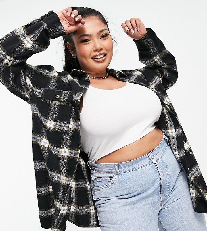 Noisy May Curve Oversized Jacket In Check-multi