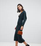 Warehouse Knitted Dress With Blouson Sleeve In Green - Multi
