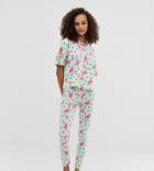 Asos Design Flamingo Spot Legging Pyjama Set - Green