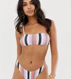 Missguided Strappy Bikini Top In Pink Stripe - Pink