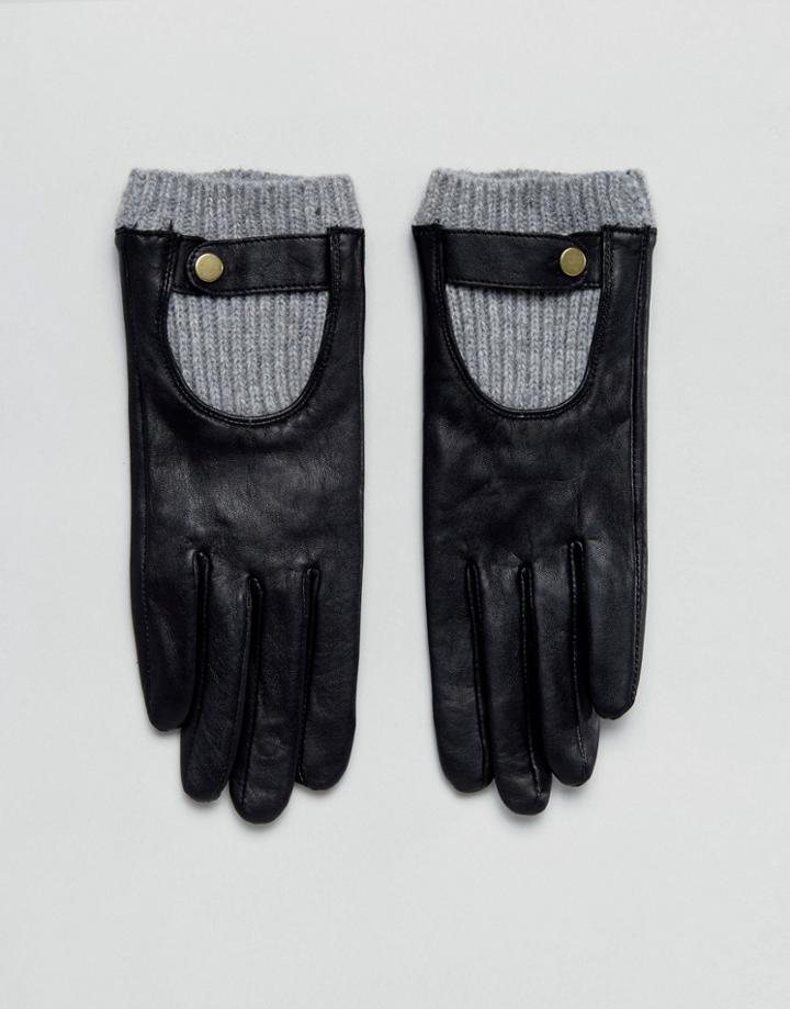 Asos Leather Glove With Rib Cuff - Black