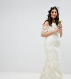 Asos Edition Curve Bridal Bandeau Maxi Dress In Floral Lace - White