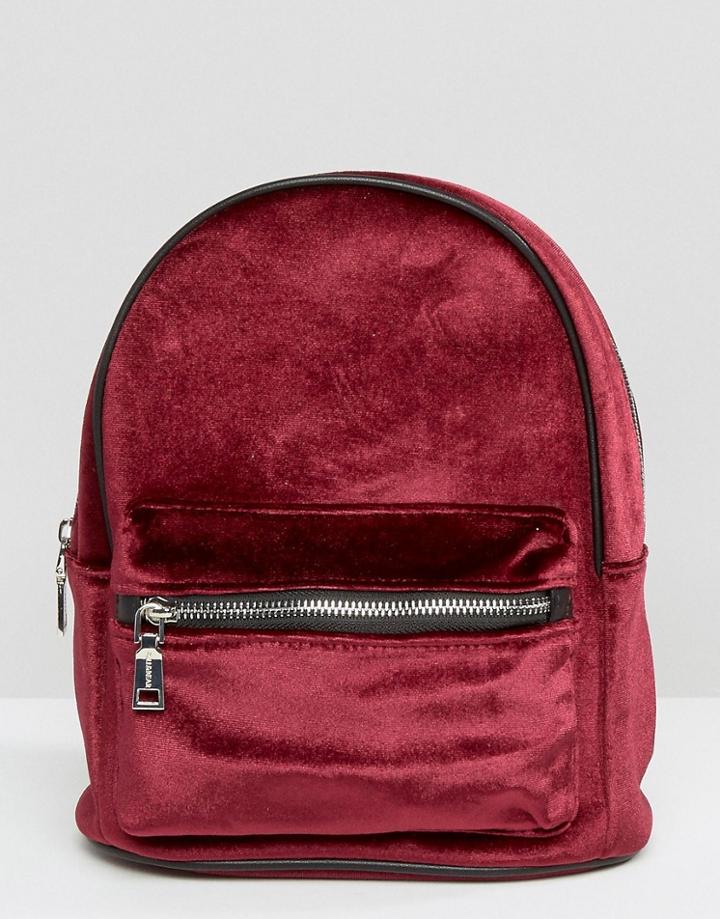 Pull And Bear Mini Velvet Backpack - Red