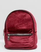 Pull And Bear Mini Velvet Backpack - Red