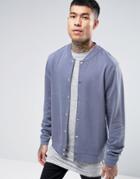 Asos Jersey Bomber Jacket With Snaps - Blue